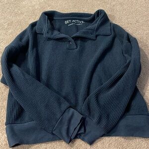 SET ACTIVE Waffle Knit Henley Slouchy Sweater